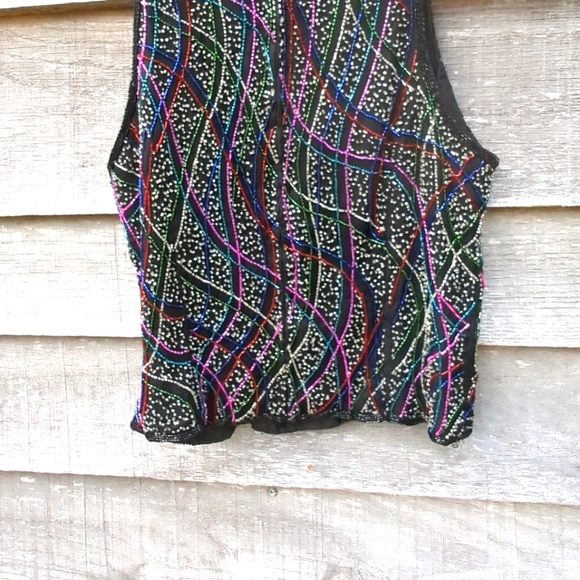 Lawrence Kazar of Paris Stunning Beaded  Blouse Top Zipper Neckline Multi Color - Picture 8 of 9